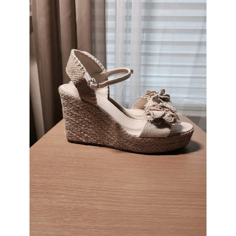 Rosset Espadrille Macrame Wedge Platform Sandal 10 M - Beige Linen Off White